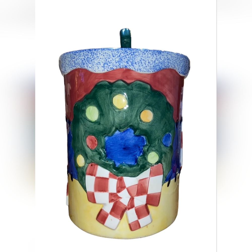 LOTUS Christmas Cookie Jar Handcrafted Ceramic Colorful! ~ 11" Tall